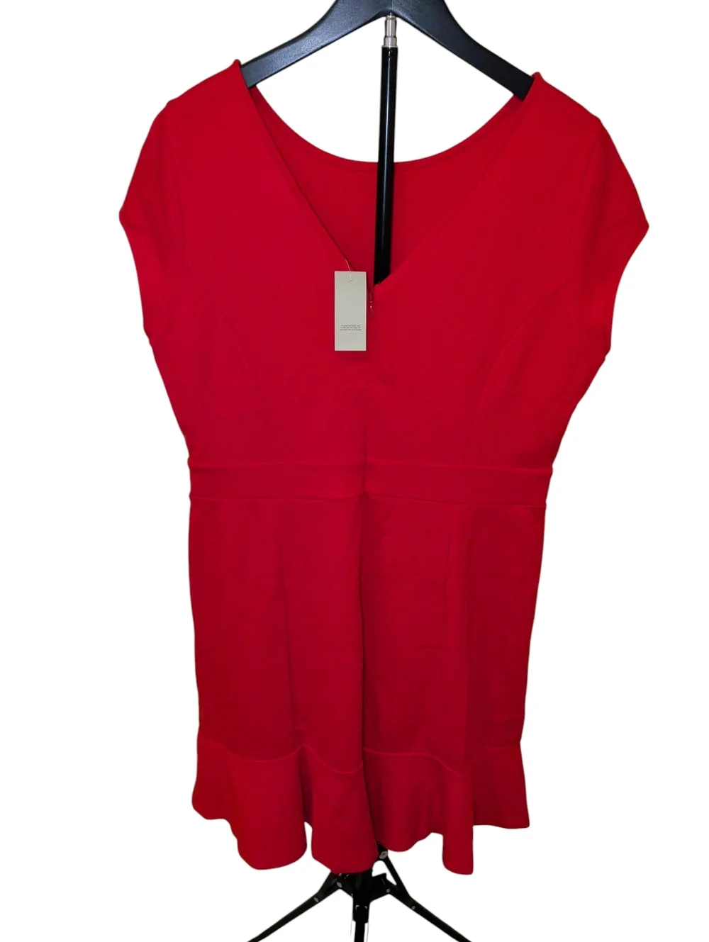 Retail $80 LOFT Red ponte flounce flair Ruffle Dress - Picture 2 of 5